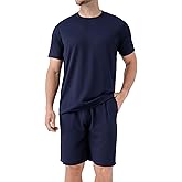 DAVID ARCHY Mens Pajamas Set Waffle Knit Short Sleeve Sleepwear Lightweight Summer Loungewear