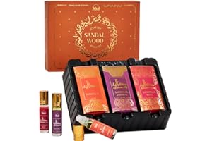 Sandalwood Attar Oil Set by Dukhni | Arabian sandalwood perfume oils | 3 assorted scents x 6ml | Alcohol free, Vegan, Sandali