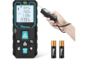 Laser Measurement Device, DECTEAM 393ft Digital Laser Tape Measure, Accuracy of ±1/16 Inch, Area Measurement, Volume and Pythagoras, Large Size LCD Backlight, Silent, Battery and Wrist Strap Included