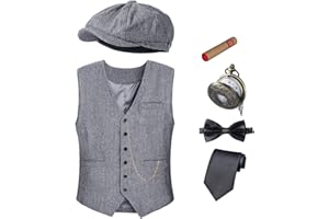 TOGROP 1920s Mens Costume Vest Hat Pocket Watch Accessories Set Adult Party Cosplay