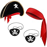 Tarpop 4 Pcs Pirate Costume Outfit Supplies Included 2 Captain Eye Patch Black Felt Red Pirate Head Bandana Skull Captain Hat