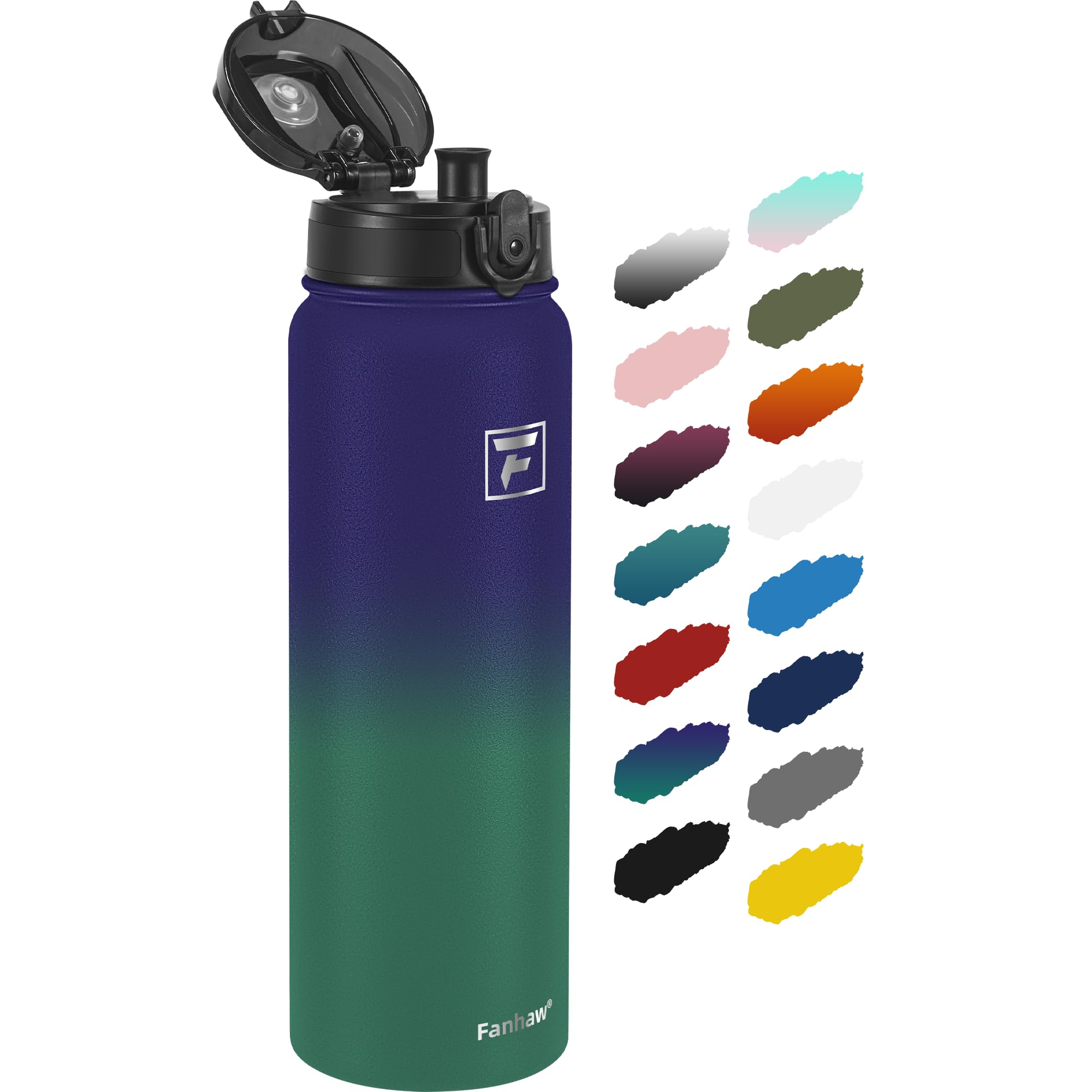 Fanhaw 1 L Insulated Stainless Steel Water Bottle with 1 Lid (Chug Lid) - For Kids, Women, Men | Leak & Sweat Proof with Anti-Dust Lid (Purple Green)