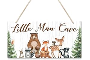 Uflashmi Wood Liitle Man Cave Sign, Woodland Animal Nursery Wall Decor for Baby Boys Room, Woodland Theme Nursey Room Decor for Toddler Boy, 12”x6”