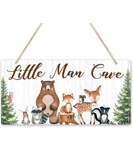 Fbitey Little Man Cave Sign – 6x12 Inch Wooden Wall Art For Boys Room, Baseball Sports Decor
