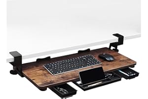 Large 26.77" Keyboard Tray Under Desk with Storage Drawer - Heavy Duty C-Clamp Mount, Ergonomic Computer Keyboard Stand for H