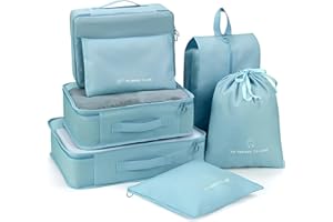 LUFANCY 7 Pcs Set Travel Packing Cubes for Suitcases | Compression Packing Cubes for Luggage | Lightweight Packing Organizers | Organizer Cubes for Travel Essentials | Travel Accessories (Sky Blue)