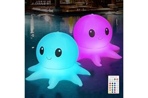 Qoolife Solar Floating Pool Lights Remote Controlled Colorful Inflatable Ball Lights (Octopus – 2 Pack)