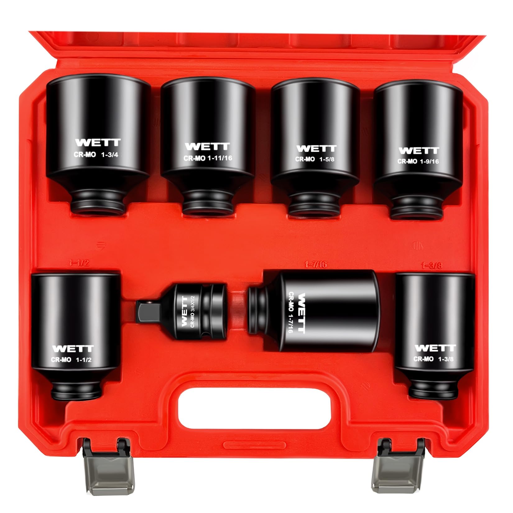 Photo 1 of 1/2" Drive Deep Large Impact Socket Set, 8-Piece Spindle Axle Nut Wheel Wrench Sockets Set, Jumbo Standard SAE 6 Point Sockets with 3/4 to 1/2 Adapter, CR-MO, (1-3/8"-1-3/4")