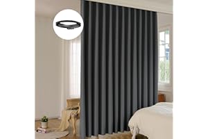 LuminBarrier Room Divider Curtain Sets with Bendable Ceiling Track, 95% Blackout Total Privacy Ceiling Track Curtains Floor to Curtains Track Kits 15 ft Wide x 8 ft Tall, Black, 1 Panel