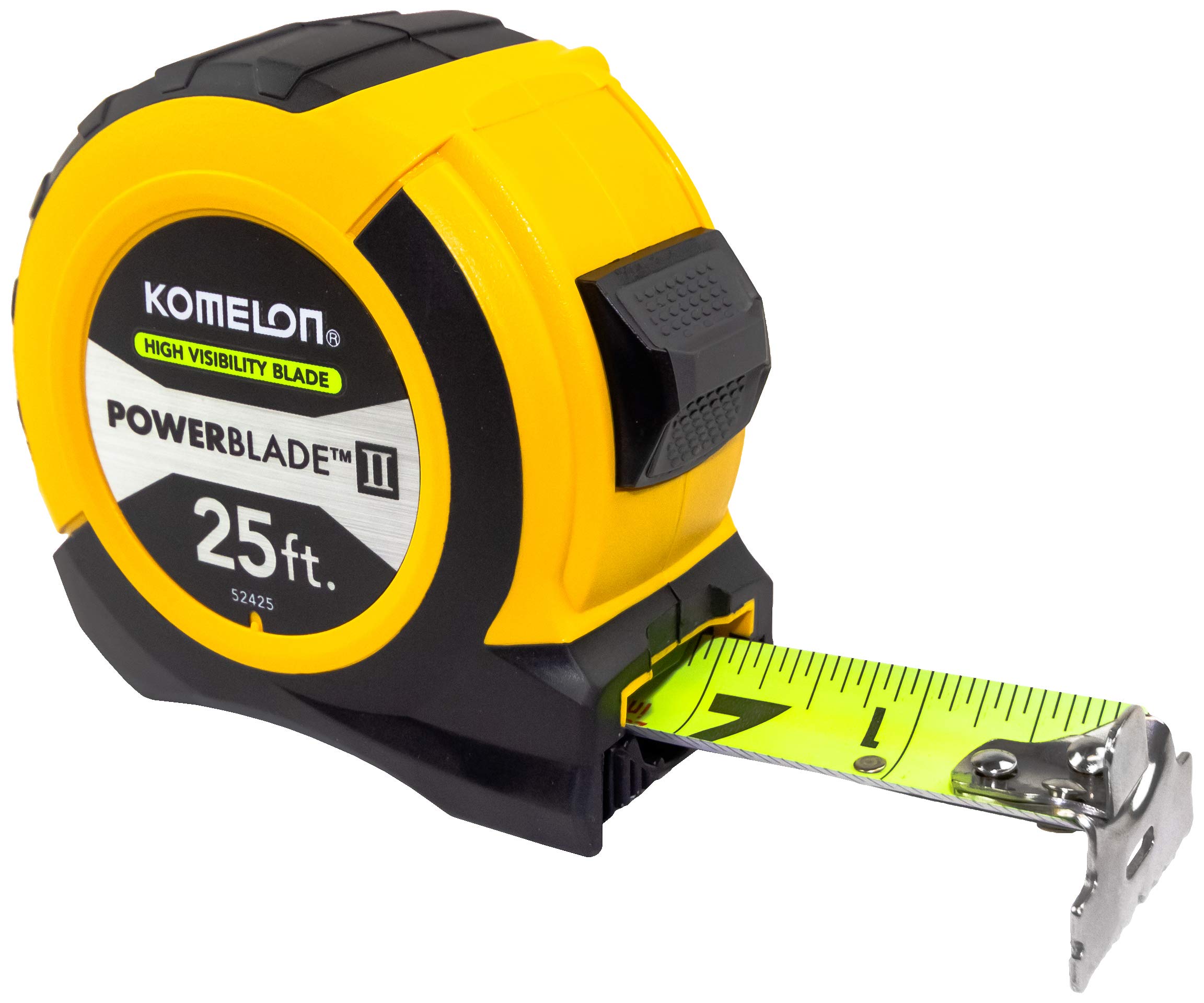 KOMELON USA 25' ABS POWERBLADE II Wide Blade Tape Measure, Yellow/Black