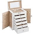 SONGMICS 6 Tier Jewelry Box, Jewelry Storage Organizer with 5 Drawers, Large Storage Capacity, with Mirror, Lockable, Jewelry Case, Gift for Loved Ones, For Watches, White UJBC152W01