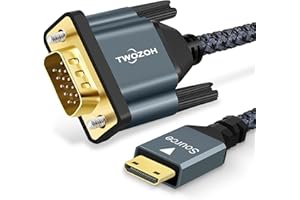 Twozoh Mini HDMI to VGA Cable 6.6FT, Gold-Plated & Braided Mini HDMI VGA (Male to Male) Compatible for Ultrabooks, notebooks,