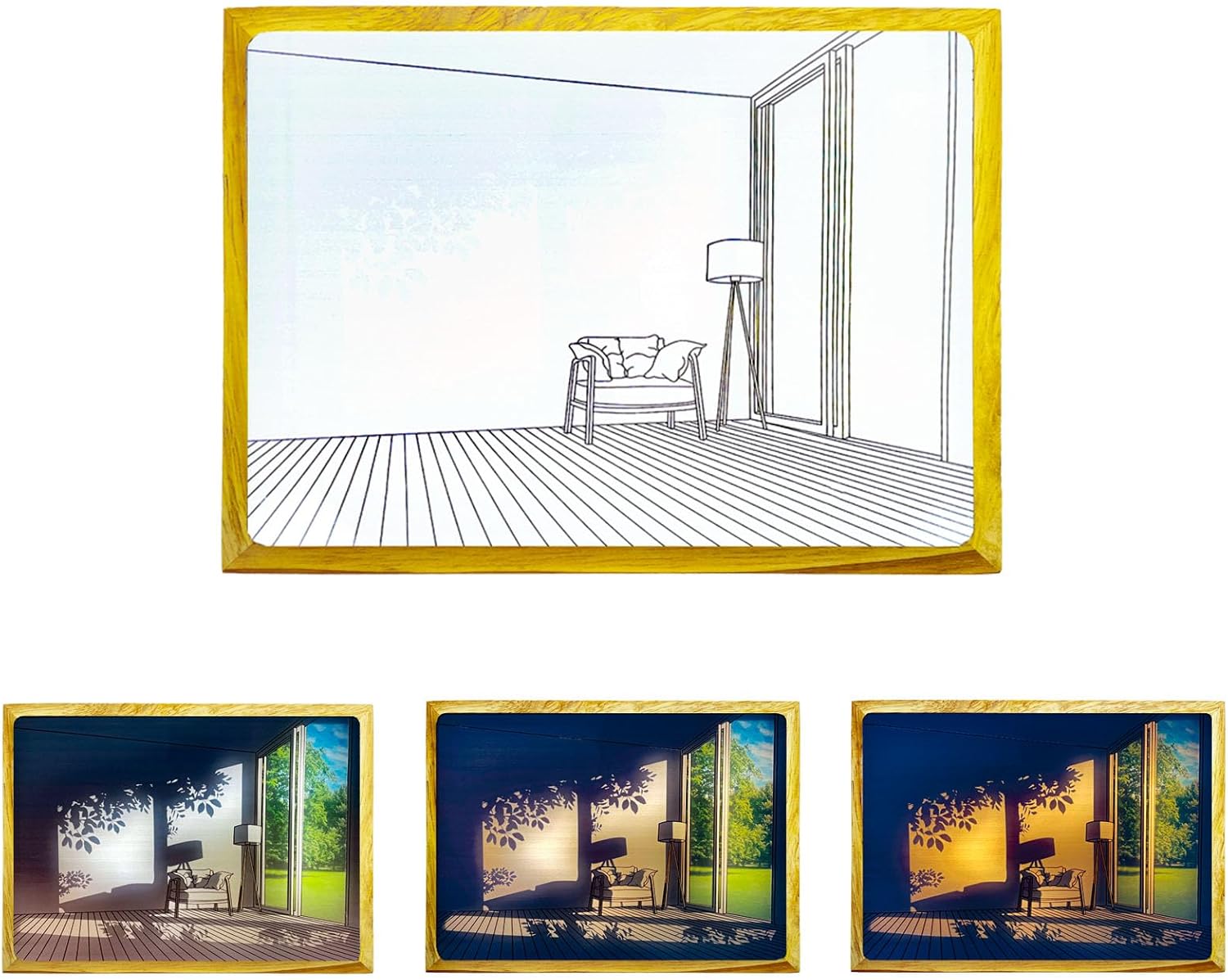 Paintings - GARKALY Light Art Painting (USB Charging Built-in Battery Touch Switch) led Painting Lighting Wall Art, Three-Color Luminous Lighting Painting, LED Night Light,Idea Art Wall Decor (Empty House)