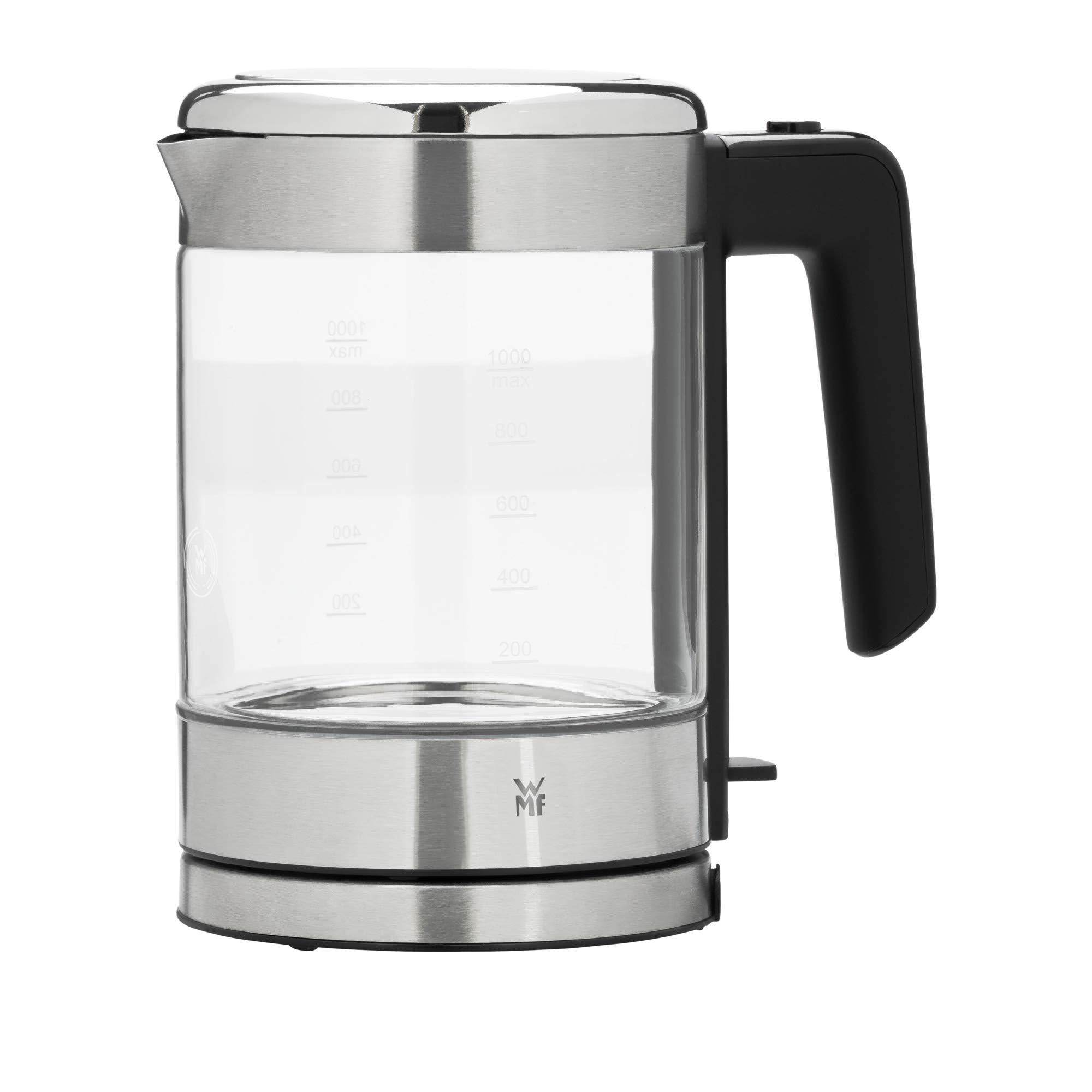 WMF Küchenminis Wasserkocher Glas 1 Liter, kabelloser Wasserkocher klein, Wasserstandanzeige, Kalk-Wasserfilter, Kochstoppautomatik, 1900 Watt, 3