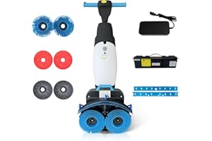 Hantinstom 17" Commercial Floor Scrubber Machine with Double Brush Disc Battery-Powered Multi-Functional Floor Buffer Machine 360°Rotation,10700 sqft,350 RPM Motor,1-Gal Tank