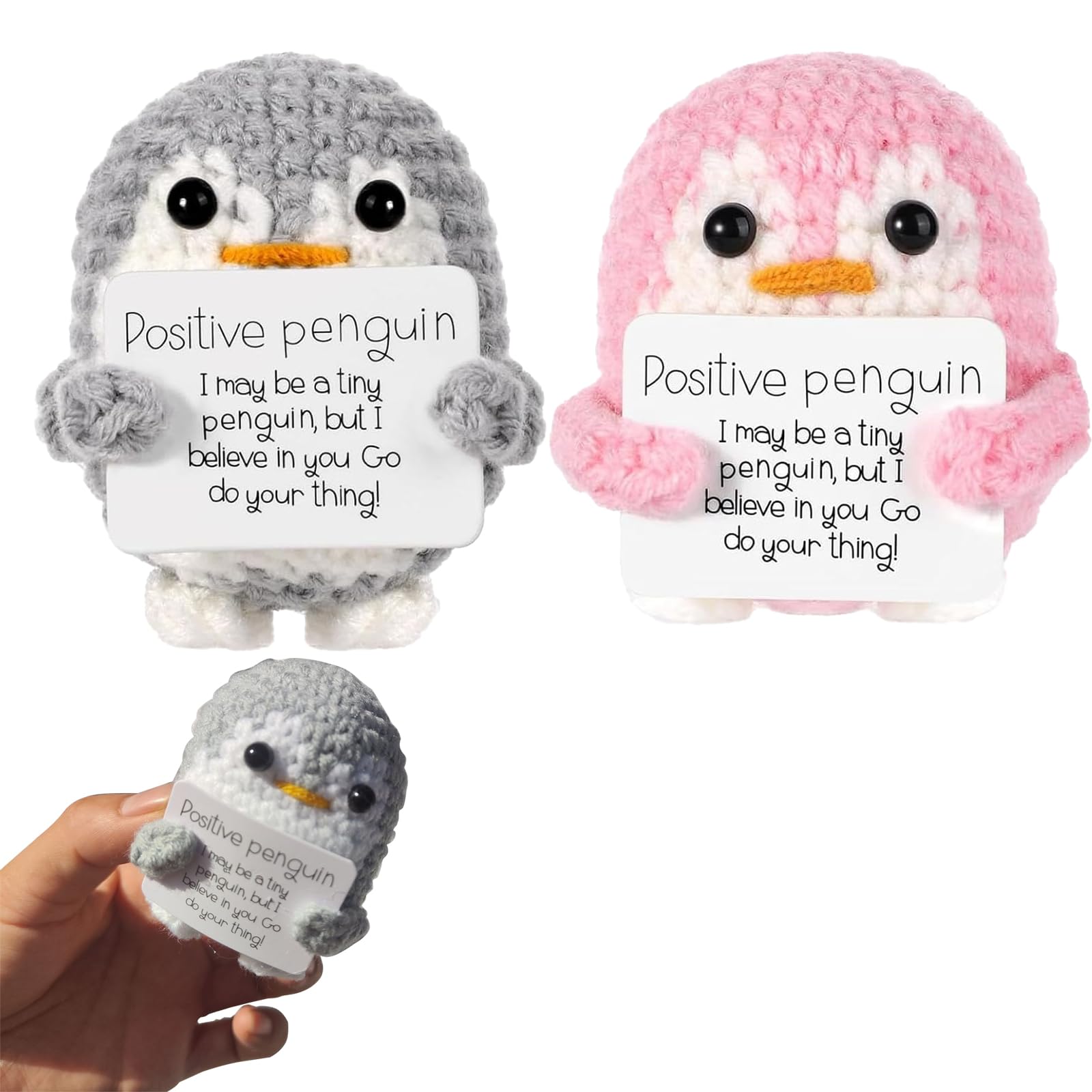 CocCCoon 2Pcs Positive Penguin with Encouragement Cards, Penguin Toy Thoughtful Gifts for Friends, Family Parties for aged 15+