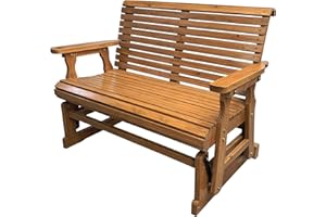 Fortune Candy Wooden Patio Glider with High Roll Back and Deep Contoured Seat, Solid Fir Wood, 2-Seater, Heavy Duty 800 LBS, 4 Feet, Brown