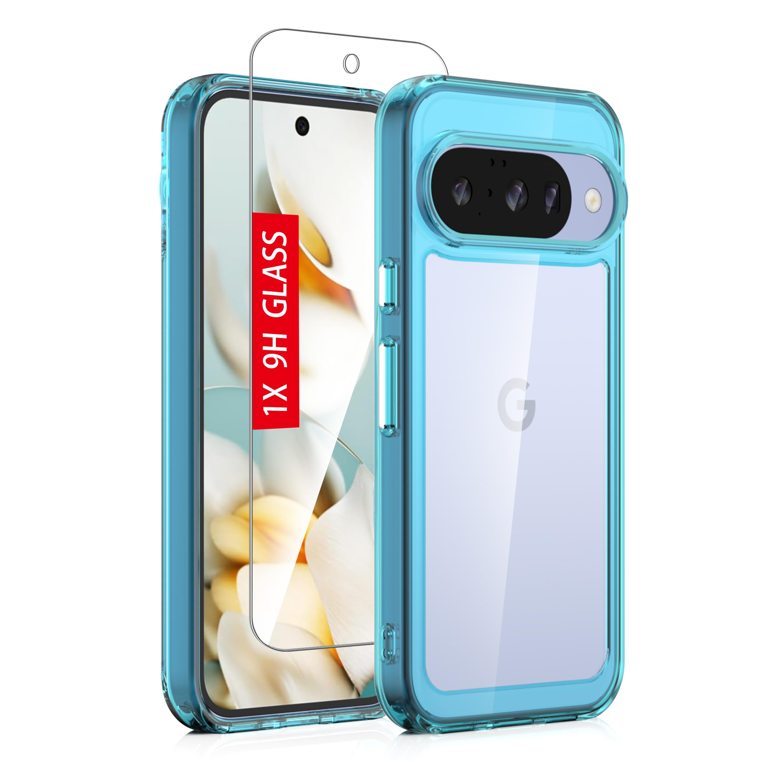 Guarishel for Google Pixel 10 Case and Pixel 10 Pro Case: Military-Grade Shockproof Phone Cover with Tempered Glass Screen Protector, Anti-Scratch & Reinforced Bumpers - Clear-Blue