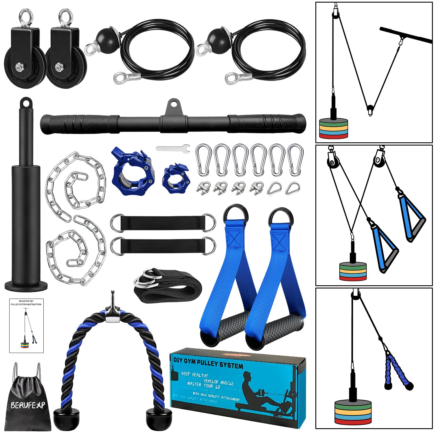 Photo 1 of Berufexp Weight Pulley System Gym Cable Machine Home Gym, Squat Rack Attachments for LAT Pulldown Power Rack Attachments for Biceps Tricep Pull Down Attachment, Cable Pulley System