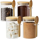 15 oz Glass Sugar Container, 4 Pack Coffee Container, Glass Jars with Lids | Seal, BPA-Free, Bamboo Soop, Coffee Bar Accessor