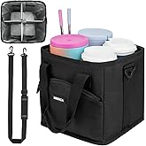 MRINCA Drink Carrier with Handle, 4 Cup Insulated & Leakproof Tote - Portable Reusable Cup Holder for Delivery Drivers, Car Travel, Family Outings
