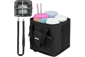 MRINCA Drink Carrier with Handle, 4 Cup Insulated & Leakproof Tote - Portable Reusable Cup Holder for Delivery Drivers, Car Travel, Family Outings