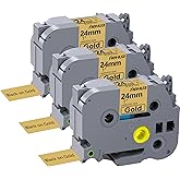 Hehua 24mm 0.94 Black on Gold Laminated Tape Compatible for Brother P-Touch TZe-851 TZe851 TZ-851 TZ851 Label Maker Tape for Ptouch PT D600 D610 P710BT, 1'' x 26.2ft, 3 Pack