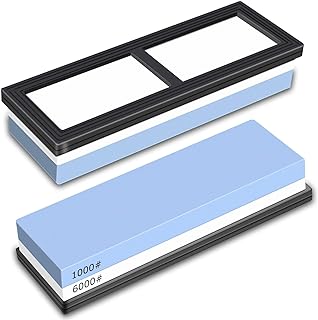 Schleifstein Xpassion Wetzstein 2-in-1 Abziehstein Schleifstein-Set für Messer, Körnung 6000/1000 Wasser Messerschärfer Schleifen Wasserschleifstein mit rutschfestem Silikonhalter