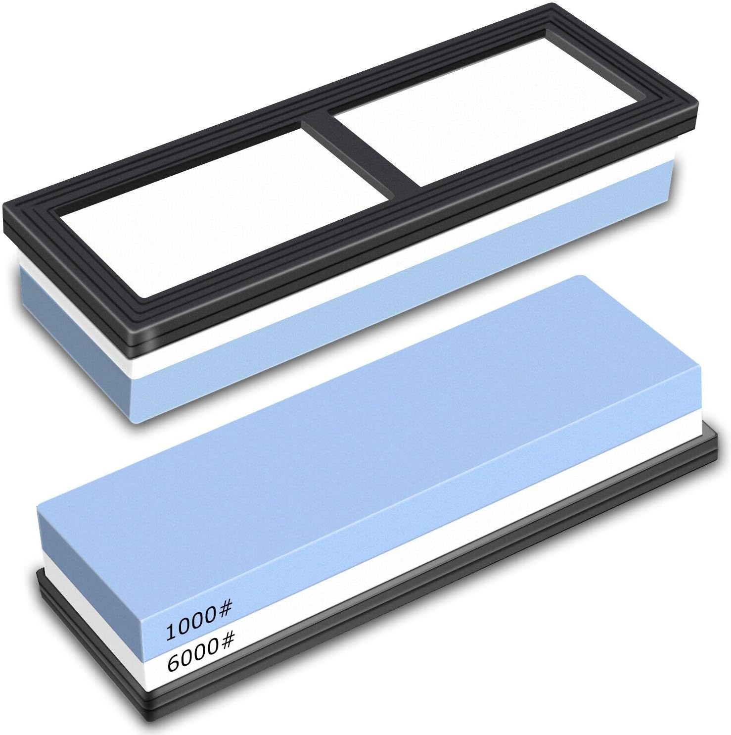 Schleifstein Xpassion Wetzstein 2-in-1 Abziehstein Schleifstein-Set für Messer, Körnung 6000/1000 Wasser Messerschärfer Schleifen Wasserschleifstein mit rutschfestem Silikonhalter