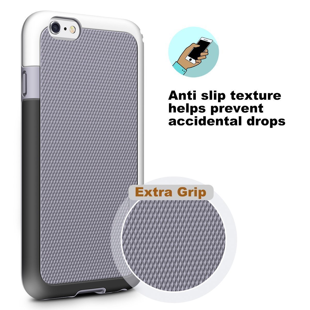 iPhone 6 Case, LoHi Hybrid Impact 3 Color TPU Shockproof Rugged Case [Extra Front Raised Lip] Back Strips Anti-slip [Protective Buffer] Dual Protection Cover Case for iPhone 6/6s 4.7 Inch (Grey)