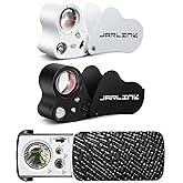 JARLINK 3 Pack Jewelers Loupe, 30X 60X 90X Illuminated Jewelers Eye Magnifier and Magnifying Glass Loop with UV Black Light a