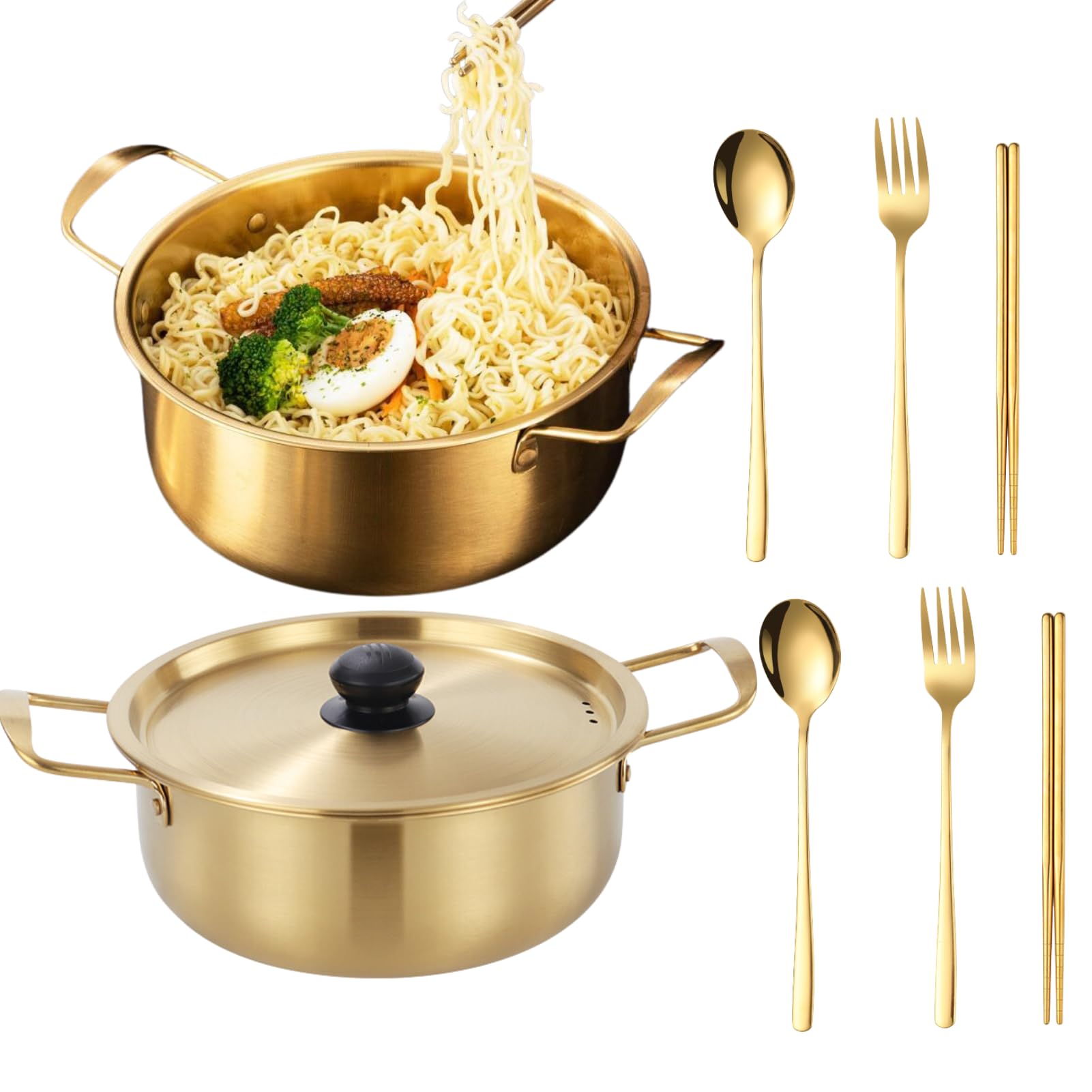 Photo 1 of Korean Ramen Pot With Lid, 2 Pack Korean Noodle Cooker, Korean Pot Stainless Steel Cooking Pot for Soup, Pasta, Dishwasher Safe (7", 7.9")
