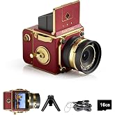 EJXHKNF Vintage Digital Camera, 64MP 2.7K Mini Vintage Camera with Autofocus, 2" IPS Waist-Level Screen, 16GB TF Card, 16X Zoom Retro Point and Shoot Camera for Beginners, Red Vintage Decor
