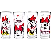 Silver Buffalo Disney Minnie Red Stripe Dots 4 Pack Tumbler Glass Set, 10 Ounces