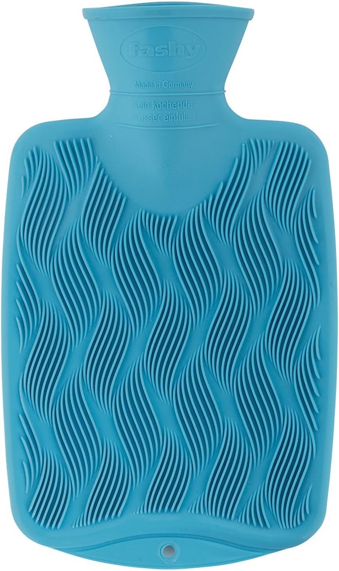 Fashy Single Ribbed with 3D Surface in Trendy Colour Aqua Hot Water Bottle, 0.8 Litre