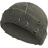 HeiDmai Distressed Ring Beanie Hat Unisex Fashion Hip-hop Slouchy Knitted Skull Caps