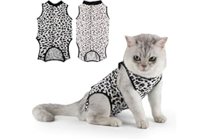 Pawcomon 2 Packs Cat Surgery Recovery Suit Surgical Clothes Abdominal Wounds Anti-Licking Cat Bodysuit Onesie Substitute E-Collar& Cone