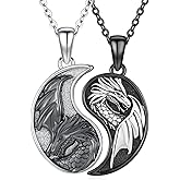 XIXLES 925 Sterling Silver Unique Animal Pendant Necklaces-Punk Gothic Hip Hop Yin Yang Necklace for Men Women with Chain and Gifts Box