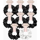 Loanzeg Satin Bridesmaid Scrunchies Bachelorette Hair Ties Set of 8 Bridal Shower No Damage Hairties ideas Gift for Wedding Party Favors Bridesmaid Proposal Gifts (8pcs White&Black)