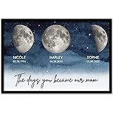 Julyly POD Custom Moon Phase Gift, Gift for Mom, Mothers Day Gifts, The Days You Became Our Mom, Personalized Starry Night Poster Home Decor, Moms Sky Moons, Mothers Day Canvas, Gifts For Mama, Dad, Papa