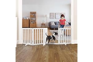 ZJSF Foldable Indoor Dog Gate for House Freestanding Dog Gates with Door Walk Through Wooden Extra Wide White Indoor Puppy Gate 4 Panels Tall Pet Gate Dog fence 24''H