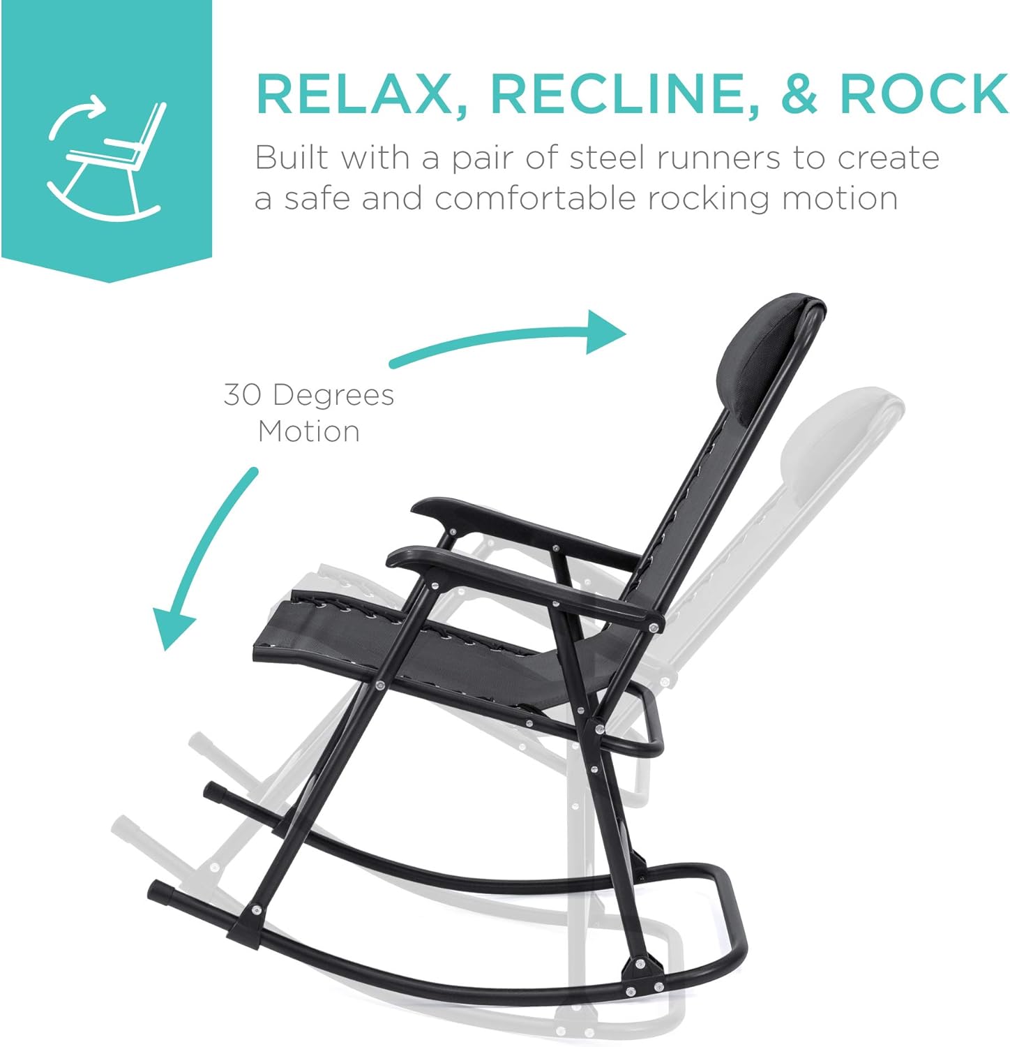 Best Choice Products Foldable Zero Gravity Rocking Mesh Patio Recliner Chair w/Headrest Pillow - Black : Garden & Outdoor