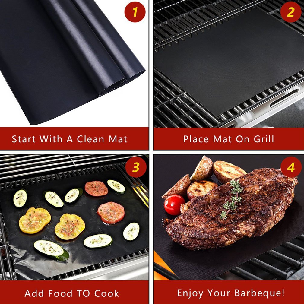 Dewanxin Grill Mat, Non-Stick BBQ Grill Mats, Set of 5 Barbecue Mat Durable, Heavy Duty, Reusable and Easy to Clean, FDA-Approved, PFOA Free