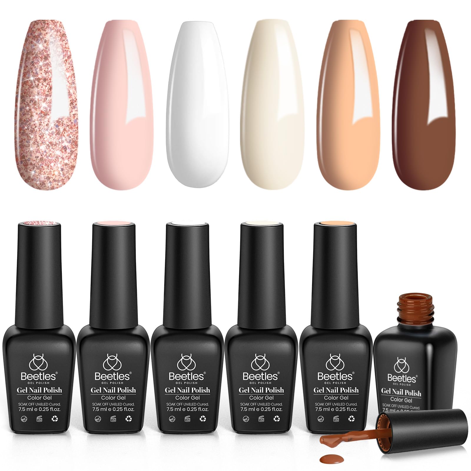 Beetles Gel Nail Polish Set, 6 Colors Pink Milky White Nude Glitter Brown Tender Elegance Fall Gel Polish Set Soak Off Uv Led Lamp Needed Easy DIY Nail Art Salon Home Design Gifts for Women - Image 9