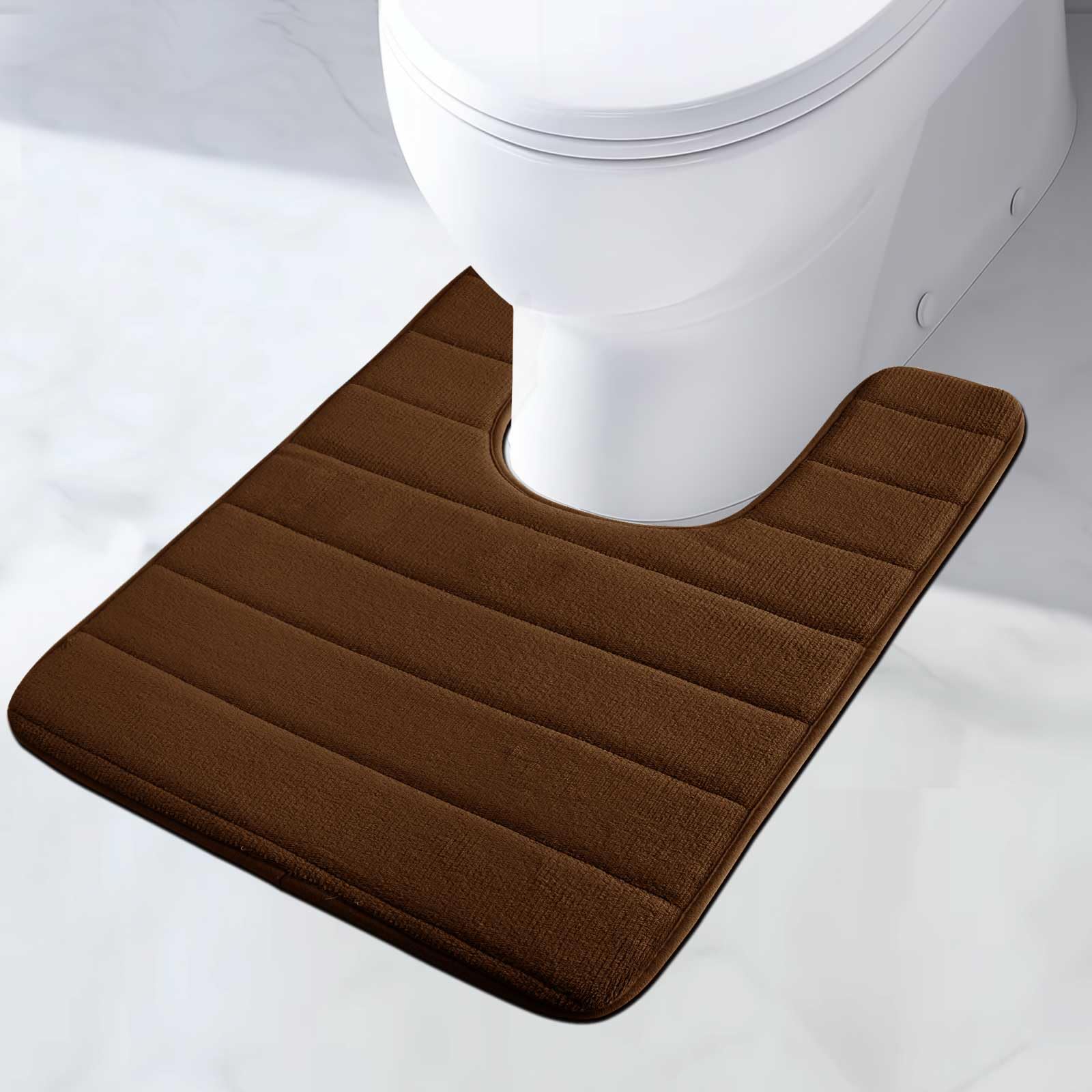 MI CASA Absorbent WC Toilet Rug Non-Slip U Shape Bath Mat Memory Foam Extra Soft Toilet Pedestal Mat for Bathroom, Floor, Quick-drying Machine-Washable, 50 x 60 cm (Brown)