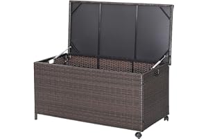 RELAX4LIFE Patio Rattan Storage Box - 50 Gallon All-Weather Wicker Storage Box w/Top Lid, Protective Liner and Wheels, Outdoo