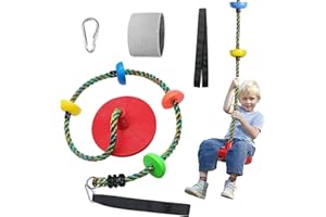 Fentin Tree Swing for Kids Backyard Single Disc Rope Climbing Seat for Tree Indoor Outdoor Playground Swing Set Accessories with Thickening 4 Ft Strap-Red