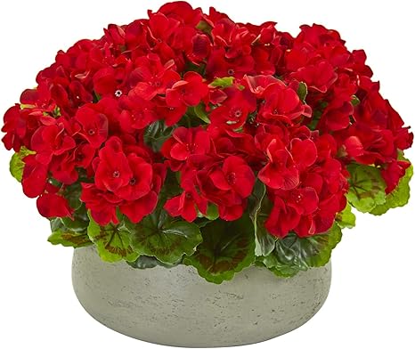 Amazon 人工花 ゼラニウムレッド 人工植物 石のプランター入り 造花 オンライン通販