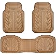 CAR PASS Tire Tread DeepDish Rubber Floor Mats for car Heavy Duty car mats All Weather, Universal XL~M Trim to Fit for Truck SUV Vehicle Automotive, Waterproof car mats 3 Piece Solid Beige