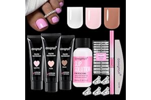 Poly Gel Nail Kit for Toes,GlimightyX Clear Pink Brown Poly Gel Kit with 40ml Slip Solution Polygel Toenail Dual Forms ,5 Pcs Nail Clips Dual-end ,Polygel Brush and Nail File,Toenail Starter Kit